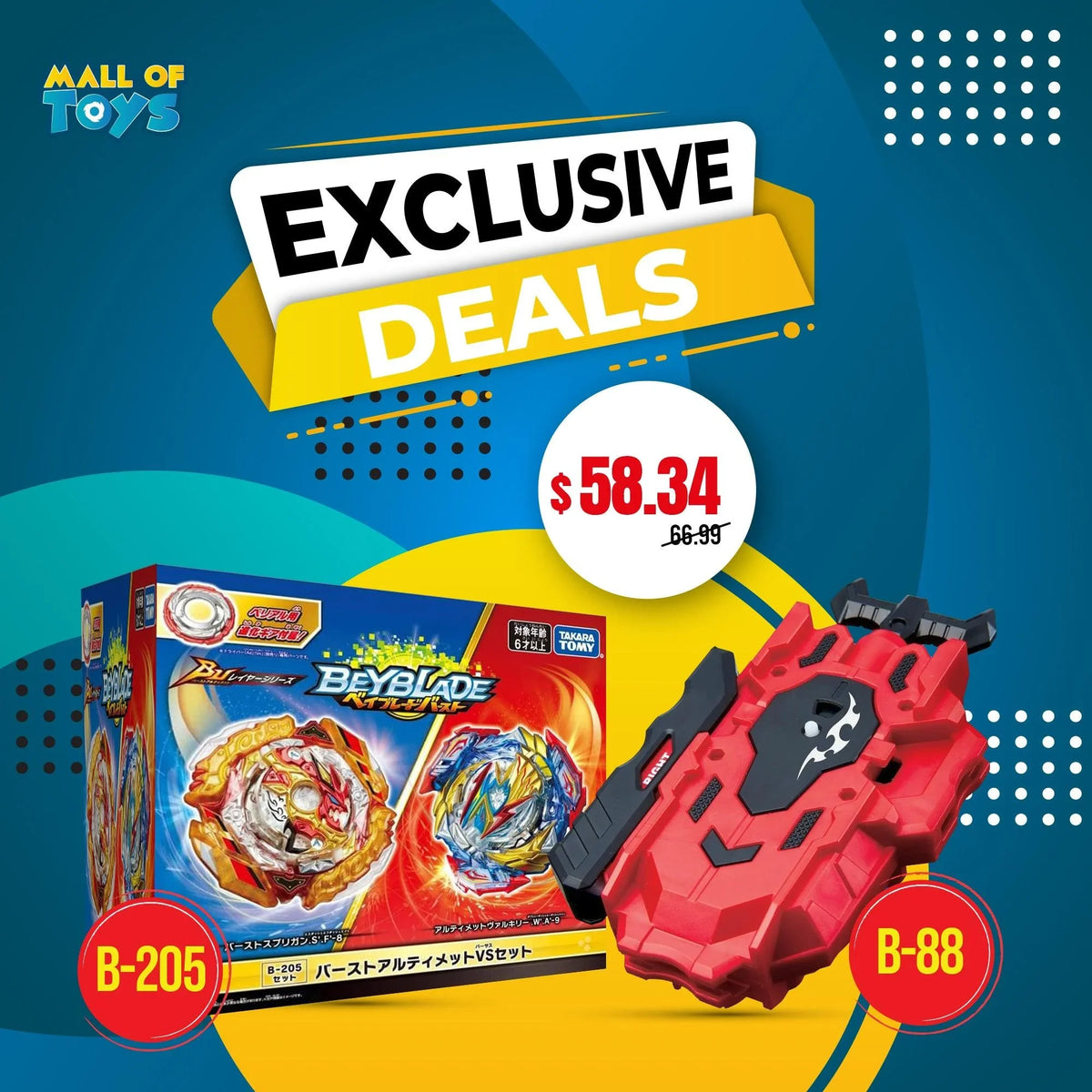SUNDAY EXCLUSIVE !!! TAKARA TOMY Beyblade B-205 and TT Launcher B-88- Set of Two-  LIMITED DEALS!!!